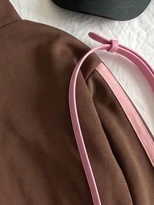 SHEIN 青少年女孩秋冬抓絨內裡 NY字母圖案拉鍊外套側條紋運動褲套裝 - 棕色 - 查看 6