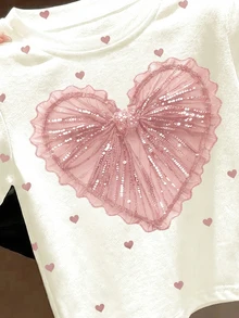 【印花設計】小女孩母女款復古碎花印花白色夏季周歲生日休閒圓領短袖T恤，韓系可愛風 - 彩色 - 查看 4