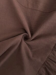 Easowa Blus Kasual Wanita Musim Gugur/Musim Dingin Warna Polos Leher Bulat Lengan Panjang dengan Hiasan Rumbai di Bagian Bawah, Warna Cokelat Tua - Coklat - View 11