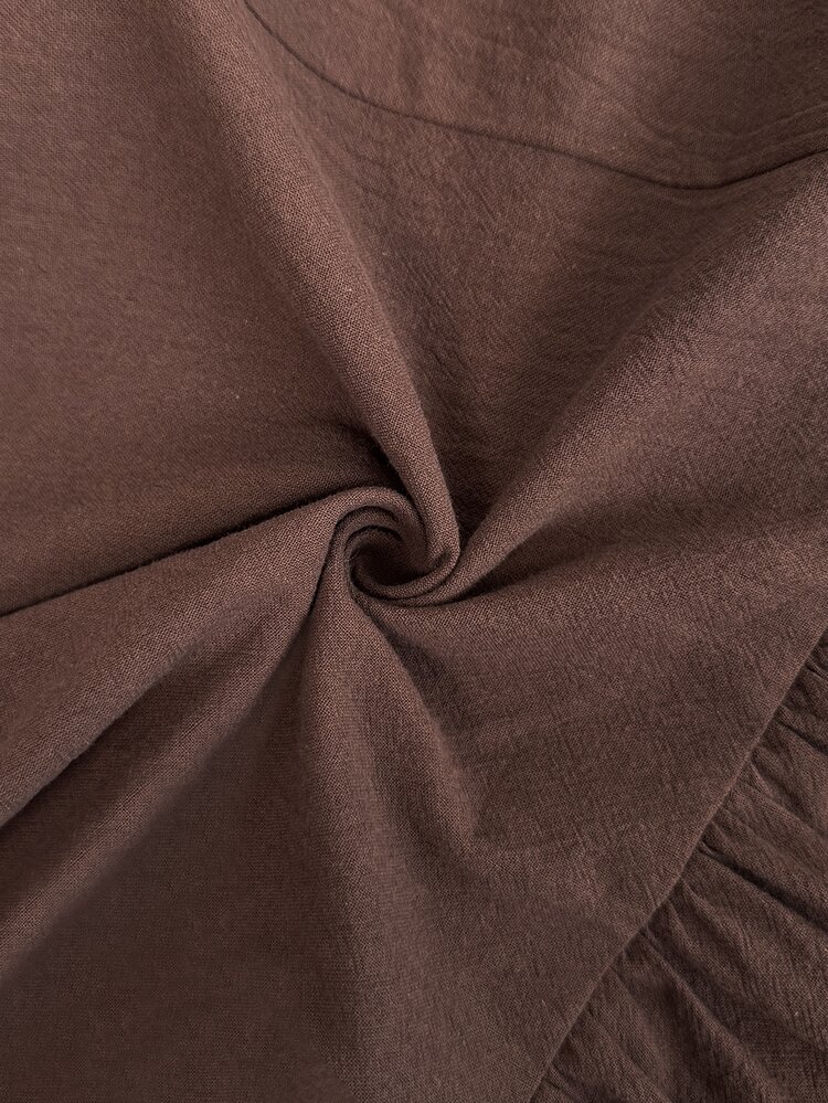 Easowa Blus Kasual Wanita Musim Gugur/Musim Dingin Warna Polos Leher Bulat Lengan Panjang dengan Hiasan Rumbai di Bagian Bawah, Warna Cokelat Tua - Coklat - View 10