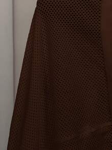 Slaydiva Loose Fit Solid Cream V-Neck Drop Shoulder Crochet Hollow Out Casual Plus Size Knit Top T-Shirt For Women, Spring/Summer - Brown - View 9