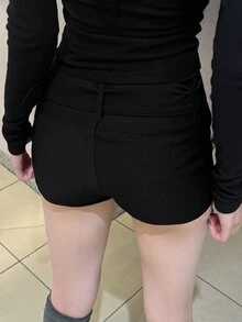 FRIFUL Women's Solid Color Fitted Casual Versatile Shorts Going Out Night Black Summer - Black - View 7
