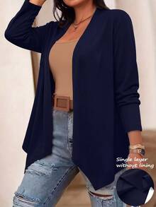 SHEIN PETITE CURVE Plus Size Women's Solid Color Casual Versatile Daily Outing Cardigan Fall - Navy Blue - View 1