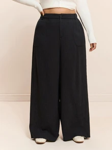 CovetEZ Autumn/Winter Solid Color Pure Cotton Casual Plus Size Pants Fall - Black - View 4