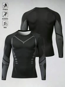 Men's Colorblock Casual Versatile Daily Wear Sports T-Shirt - Black - View 2
