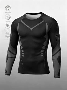 Men's Colorblock Casual Versatile Daily Wear Sports T-Shirt - Black - View 1