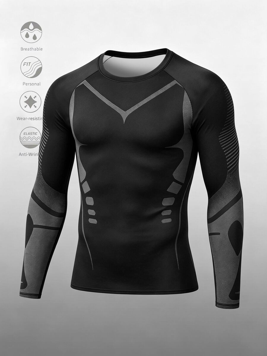 Men's Colorblock Casual Versatile Daily Wear Sports T-Shirt - Black - View 1