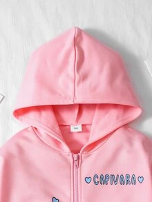SHEIN Playful Pals 女童休閒粉色卡通印花運動外套，Y2K風格，街頭風，復古，返校季，秋冬休閒，女童休閒，秋冬，校園風，鄉村風，嘻哈風，長袖上衣，運動外套 - 粉色 - 查看 3