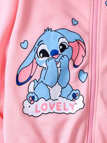 SHEIN Playful Pals 女童休閒粉色卡通印花運動外套，Y2K風格，街頭風，復古，返校季，秋冬休閒，女童休閒，秋冬，校園風，鄉村風，嘻哈風，長袖上衣，運動外套 - 粉色 - 查看 4