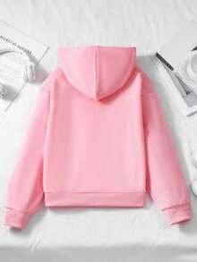 SHEIN Playful Pals 女童休閒粉色卡通印花運動外套，Y2K風格，街頭風，復古，返校季，秋冬休閒，女童休閒，秋冬，校園風，鄉村風，嘻哈風，長袖上衣，運動外套 - 粉色 - 查看 2