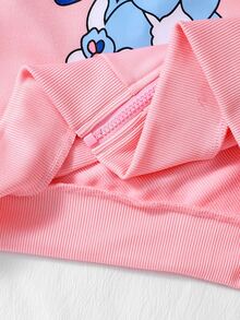 SHEIN Playful Pals 女童休閒粉色卡通印花運動外套，Y2K風格，街頭風，復古，返校季，秋冬休閒，女童休閒，秋冬，校園風，鄉村風，嘻哈風，長袖上衣，運動外套 - 粉色 - 查看 6