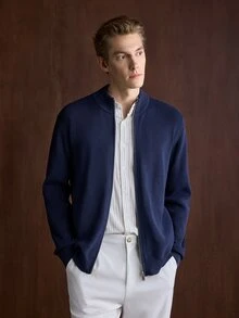 Manfinity CasualKnits 男士素色長袖拉鍊針織開襟衫 - 彩色 - 查看 6