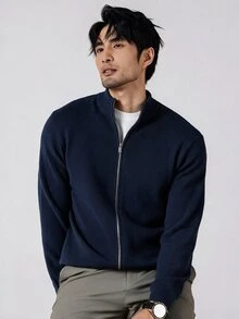 Manfinity CasualKnits 男士素色長袖拉鍊針織開襟衫 - 彩色 - 查看 1