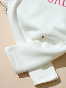 SHEIN HELLO WORLD 刺繡新生兒攝影套裝 搭配蝴蝶結 女嬰長袖連身褲 嬰兒拍照道具 柔和粉色與白色 - 白色 - 查看 8