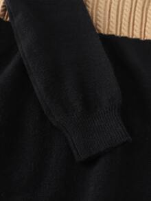 GlowEve CURVE Plus Size Autumn Winter Slim Sexy Textured 3D Twist Rope Color Block Long Sleeve Knit Sweater Dress Elegant Black Midi For Women Office Party - Multicolor - View 7