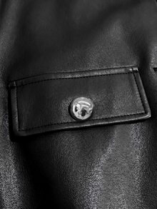 EMERY ROSE Plus Size Women's Solid Color PU Leather Single-Breasted Casual Versatile Daily Jacket Winter - Black - View 6