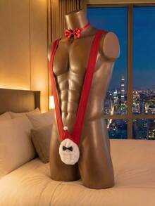 DrisQ DrisQ Kostum Jumpsuit Seksi Pria dengan Hiasan Pita dan Topi Natal Patchwork - Merah - View 4