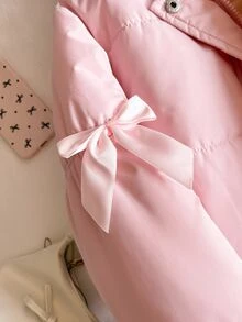 SHEIN Cute Kawaii Thick Hooded Winter Jacket For Tween Girls, Long Sleeve, Fleece, Baby‑Pink Coat With 3D Bow Decor - Pink - View 4