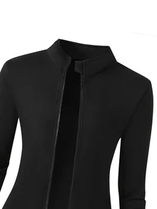 SHEIN 女童黑色豹紋3件套：立領夾克 + 吊帶背心 + 喇叭褲，完整日常穿搭。修身不緊身，溫柔優雅。適合學校、運動和與朋友出遊 - 黑色 - 查看 5