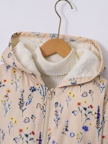 SHEIN 女童素色拉鍊夾克，保暖內裡刺繡，秋冬外套，職業日學生款，米色可愛牛仔女孩風 - 彩色 - 查看 7