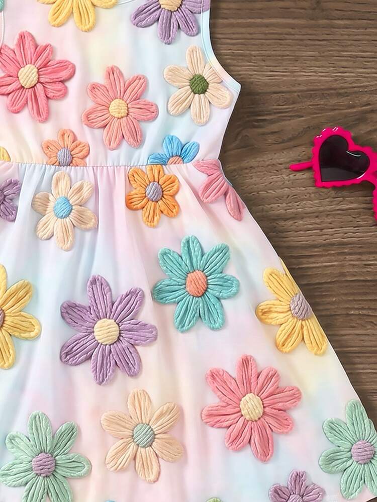 [Printed Design] Young Girl Casual Cute Textured Ditsy Floral White Pastoral Sleeveless Mid-Length Dress Suitable For Summer Graphic Kawaii Wedding - Multicolor - View 7