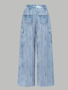 [Denim Effect] 青少年女孩復古甜美紫色花卉印花圖案，塗鴉風格花卉少女感 Y2K T恤，可愛夏季圓領短袖T恤與休閒長褲2件套，夏季穿搭 - 彩色 - 查看 5