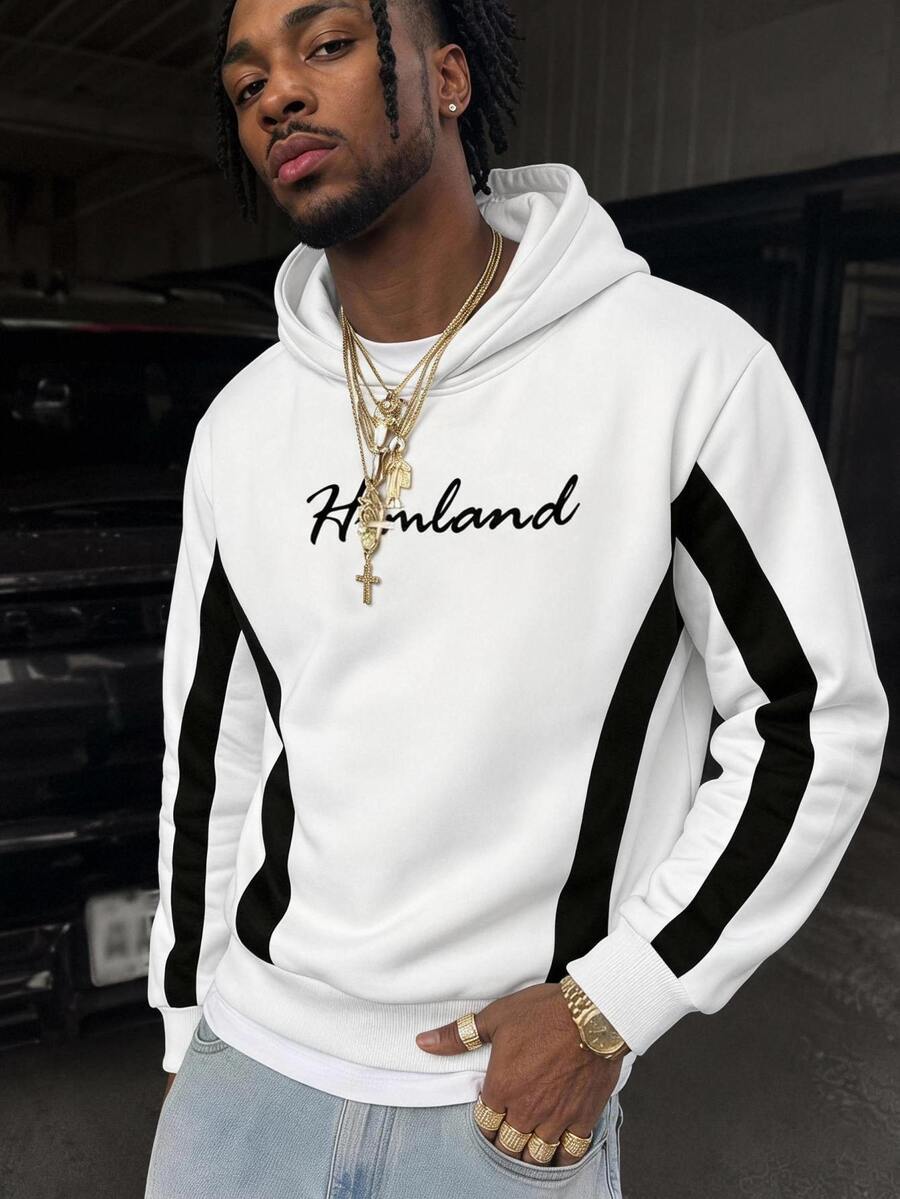 GETOML Hoodie Rajut Kasual Pria dengan Motif Huruf dan Patchwork, Cocok untuk Dipakai Sehari-hari