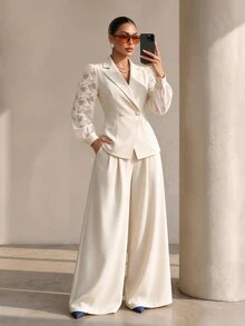 Structelle Elegant Commuter Office Professional Business Double-Breasted Women's Blazer Cream White Summer - Apricot - View 1