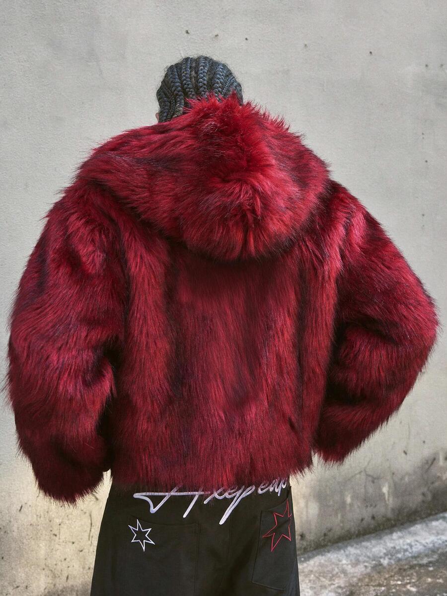 AXEPEAK Men's Casual Streetwear Faux Fur Long Sleeve Jacket - Red - View 1