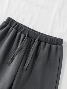 SHEIN 2件組青少年女孩休閒連帽拉鍊短版夾克與彈性腰寬腿褲套裝，適合秋冬季 - 灰色 - 查看 11