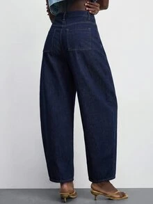 Maija Women's Casual Streetwear Washed Curved Leg Trousers Everyday Navy Blue Summer - Dark Wash - View 3