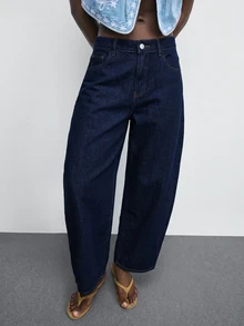 Maija Women's Casual Streetwear Washed Curved Leg Trousers Everyday Navy Blue Summer - Dark Wash - View 7
