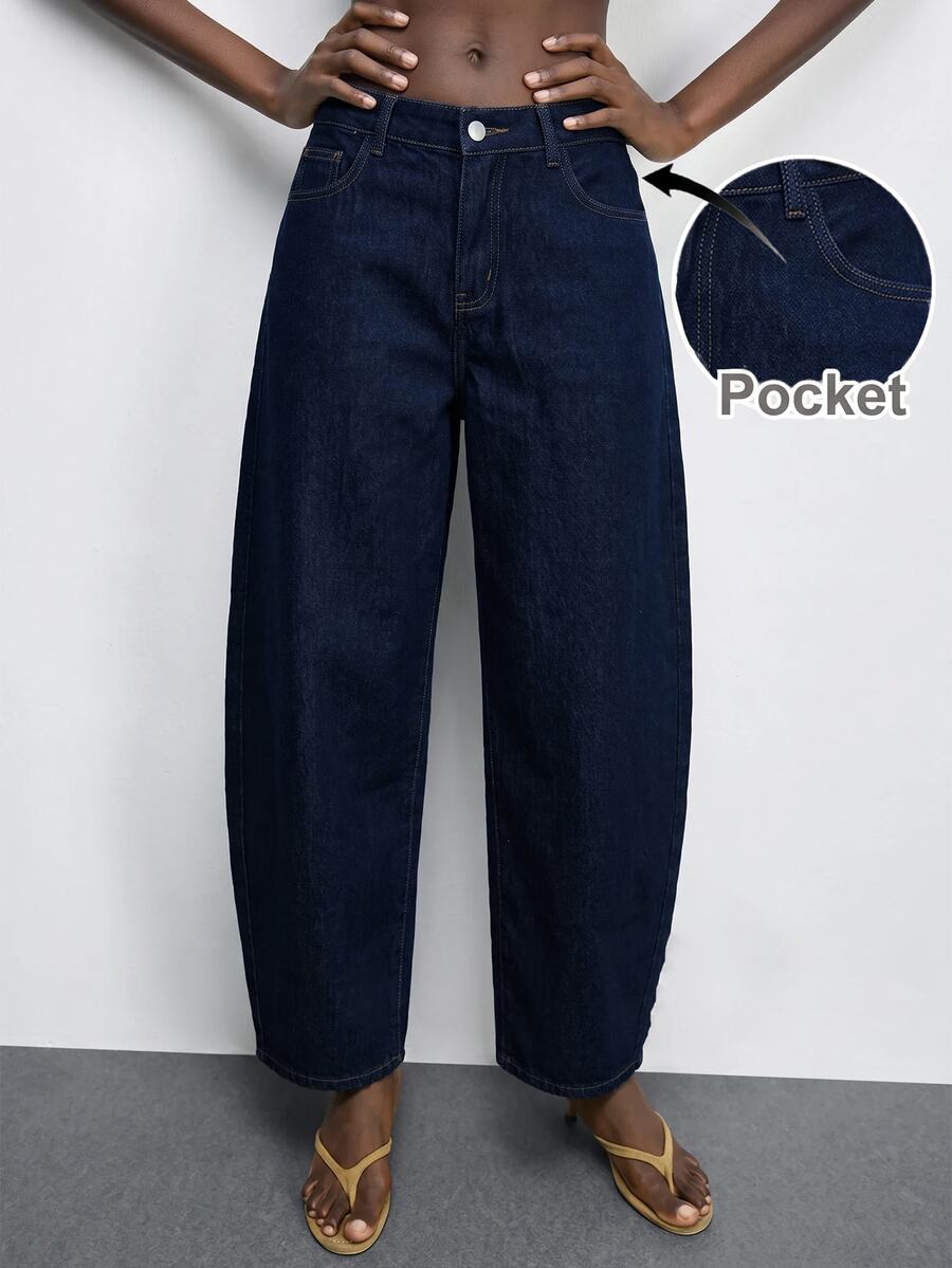 Maija Women's Casual Streetwear Washed Curved Leg Trousers Everyday Navy Blue Summer