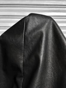 SHEIN Clasi 秋冬女款大尺碼 PU 皮革機車夾克，金屬拉鍊裝飾，黑色優雅休閒正裝，適合外出與雞尾酒會 - 黑色 - 查看 8