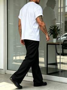 Manfinity Homme Plus Size Men's Solid Color Drawstring Casual Everyday Long Pants - Black - View 5