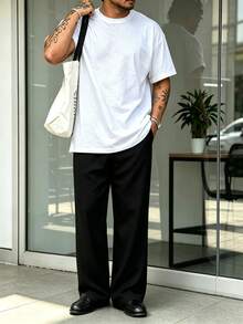 Manfinity Homme Plus Size Men's Solid Color Drawstring Casual Everyday Long Pants - Black - View 4