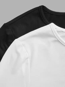 TaskEZ 2pcs Long Sleeve Base Layer T-Shirts, Women's Workwear Base Layer T-Shirts, Comfortable Base Layer T-Shirts, Solid Color Round Neck Long Sleeve Minimalist Uniform Tops, Suitable For Office Commute Versatile, Suitable For Matching - Multicolor - View 7