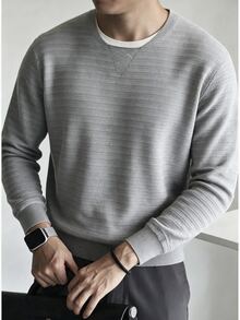 Manfinity Homme 男士純色休閒百搭日常穿著長袖高爾夫毛衣 - 灰色 - 查看 3