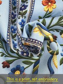 Selamara [Printed Design] Women's Notched Neck Floral Pattern Casual Boho Versatile Daily Wear Top Brunch Vacation Blue Floral Summer Top - Blue - View 5