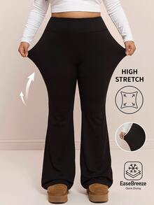 CovetEZ Autumn/Winter Moisture-Wicking High-Stretch Casual Plus Size Flare Pants - Black - View 3