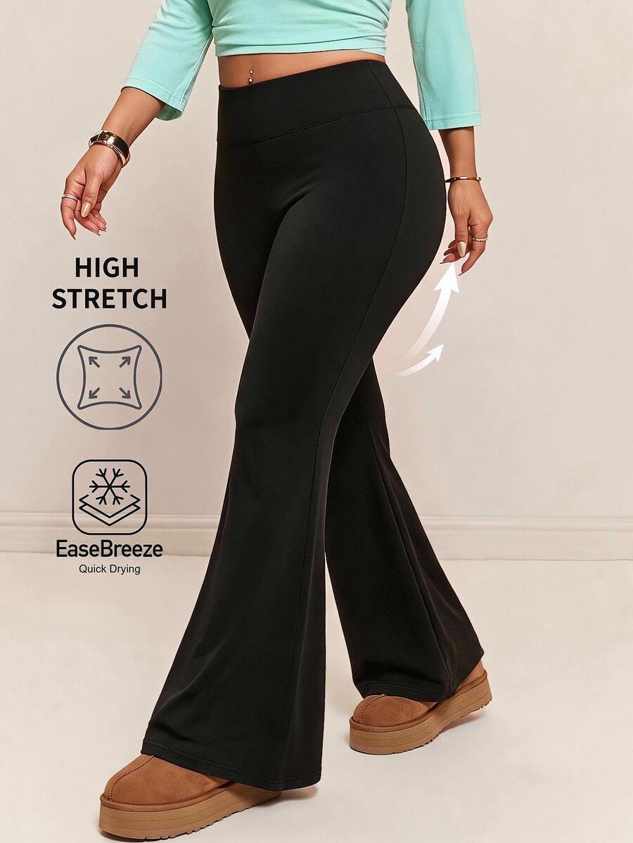 CovetEZ Autumn/Winter Moisture-Wicking High-Stretch Casual Plus Size Flare Pants - Black - View 1