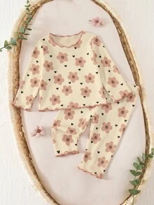 SHEIN Conjunto de bebé recién nacido con estampado floral acanalado con diadema, pijama de bebé niña con patrón floral dulce a juego con diadema, ropa suave de bebé recién nacido, enterizo acanalado y diadema encantadora con estampado floral para bebé recién nacido, ropa de bebé niña, ropa de bebé suave, ropa de bebé recién nacido, ropa de bebé para primavera, ropa de bebé, ropa de bebé recién nacido - Conjunto de bebé recién nacido - Rosa - Ver 3