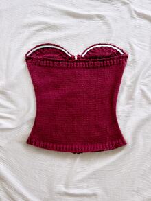 Soleia Napoleon Going Out Tops Atasan Modis Blus Dasar Blus Kasual Y2K untuk Wanita Musim Gugur Mode Wanita Seksi Kancing Tali Ritsleting Atasan Bandeau - Burgundy - View 2