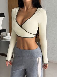 Muchica Women's Contrast Trim Hooded V-Neck Zip Up Sports Jacket Gym Jacket Workout Jacket Running Yoga Training Sportswear Activewear Breathable Stretch Fall - Yellow - View 3