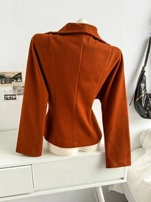 Soleia Mantel Polos dengan Kerah Resleting - Rust Brown - View 2