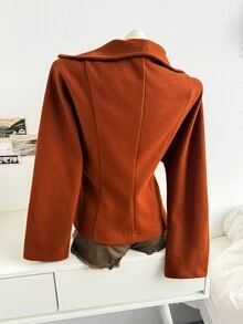 Soleia Mantel Polos dengan Kerah Resleting - Rust Brown - View 9