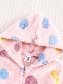 SHEIN Cute Autumn/Winter Fluffy Heart Pattern Hooded Jumpsuit - Pink - View 6