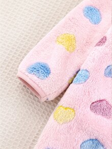 SHEIN Cute Autumn/Winter Fluffy Heart Pattern Hooded Jumpsuit - Pink - View 9