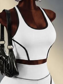 Mistrie Women's Versatile Striped Colorblock Tank Top And Asymmetrical Hem Skort Tennis Sportswear Set - Black and White - View 5