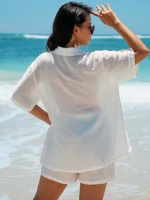 SHEIN Swim Set Baju Renang Penutup dan Celana Pendek Ukuran Plus Terbaru 2026, Gaya Liburan Elegan - Putih - View 5